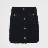 Prada Women Bouclé Mohair Miniskirt-Black