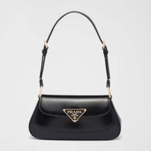 Prada Women Brushed Leather Shoulder Bag-Black