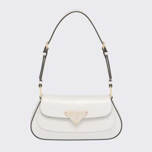 Prada Women Brushed Leather Shoulder Bag-White