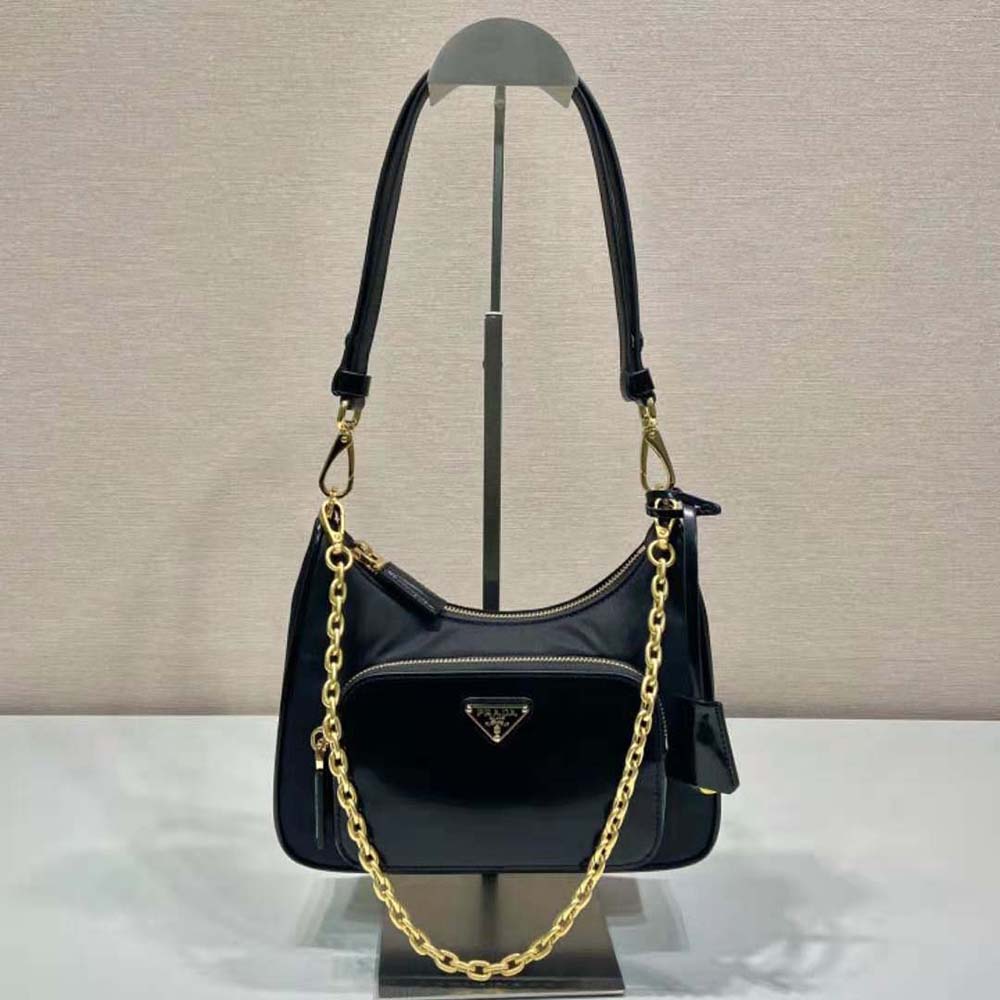 Prada Women Re-Nylon and Brushed Leather Mini-bag-Black 2 Prada Women Re-Nylon and Brushed Leather Mini-bag-Black - Image 2