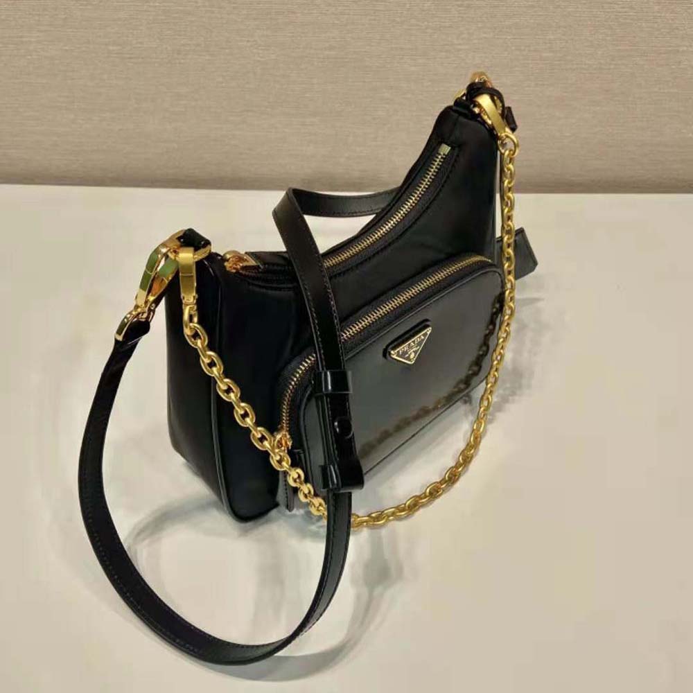 Prada Women Re-Nylon and Brushed Leather Mini-bag-Black 5 Prada Women Re-Nylon and Brushed Leather Mini-bag-Black - Image 5