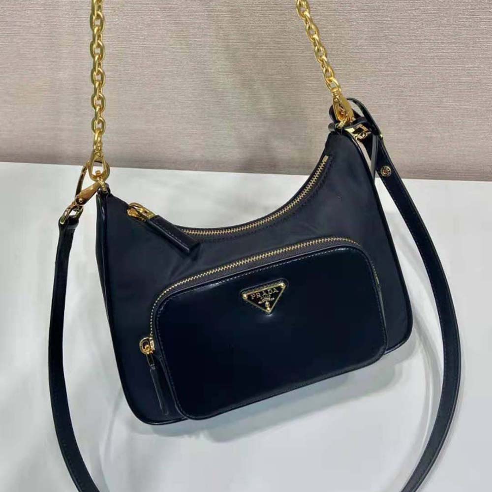 Prada Women Re-Nylon and Brushed Leather Mini-bag-Black 4 Prada Women Re-Nylon and Brushed Leather Mini-bag-Black - Image 4