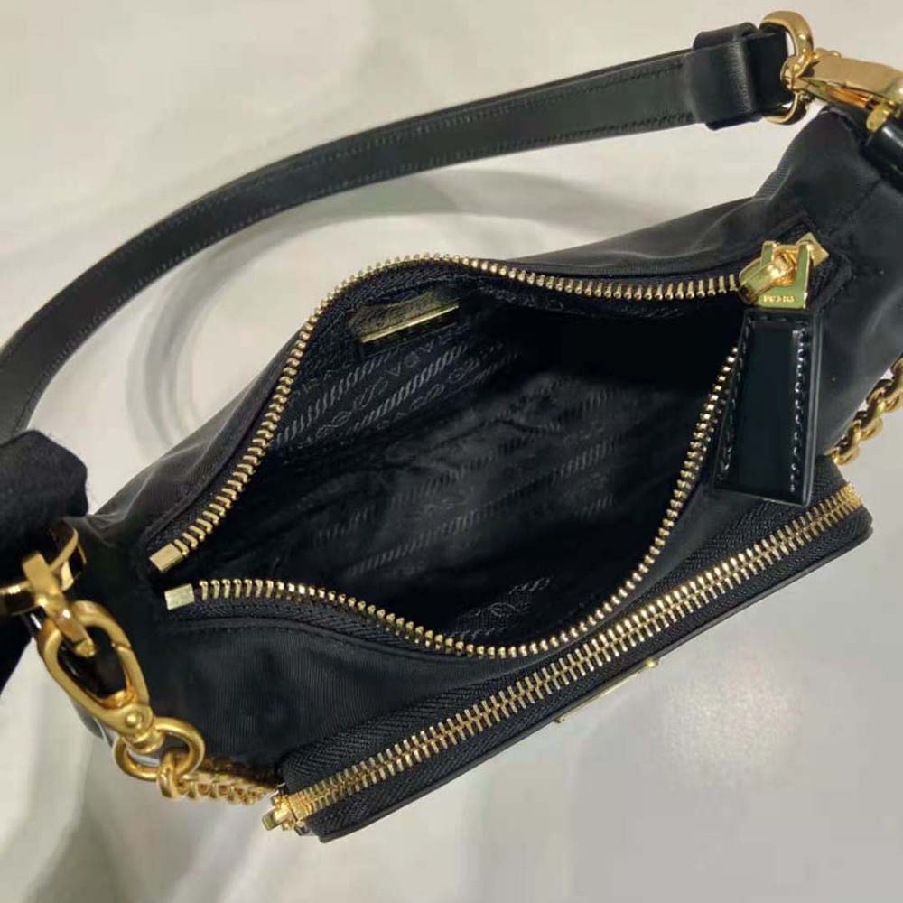 Prada Women Re-Nylon and Brushed Leather Mini-bag-Black 8 Prada Women Re-Nylon and Brushed Leather Mini-bag-Black - Image 8