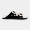 Roger Vivier Women Slidy Viv' Fur Strass Buckle Mules in Suede-Black