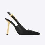 Saint Laurent YSL Women Lee Slingback Pumps in Glazed Leather-Black