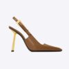 Saint Laurent YSL Women Lee Slingback Pumps in Glazed Leather-Brown