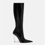 Versace Women Pin-point Knee-high Boots-105 mm Heel Height-Black
