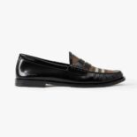 Burberry Men Check Panel Leather Loafers-Black