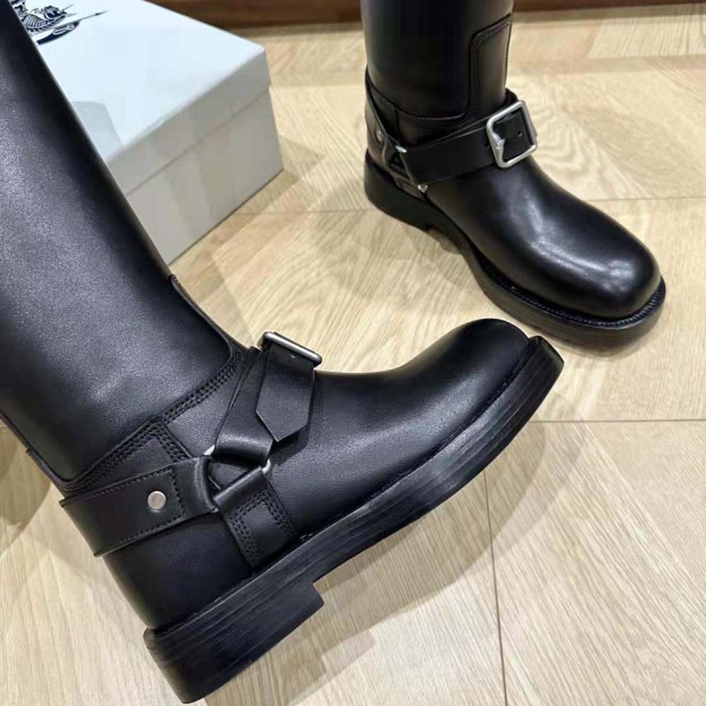 Burberry Women Leather Saddle Tall Boots-Black