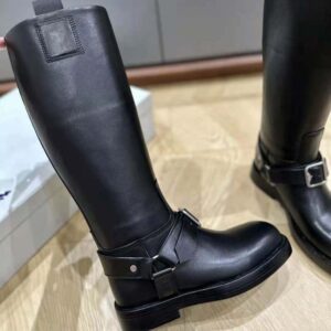 Burberry Women Leather Saddle Tall Boots-Black