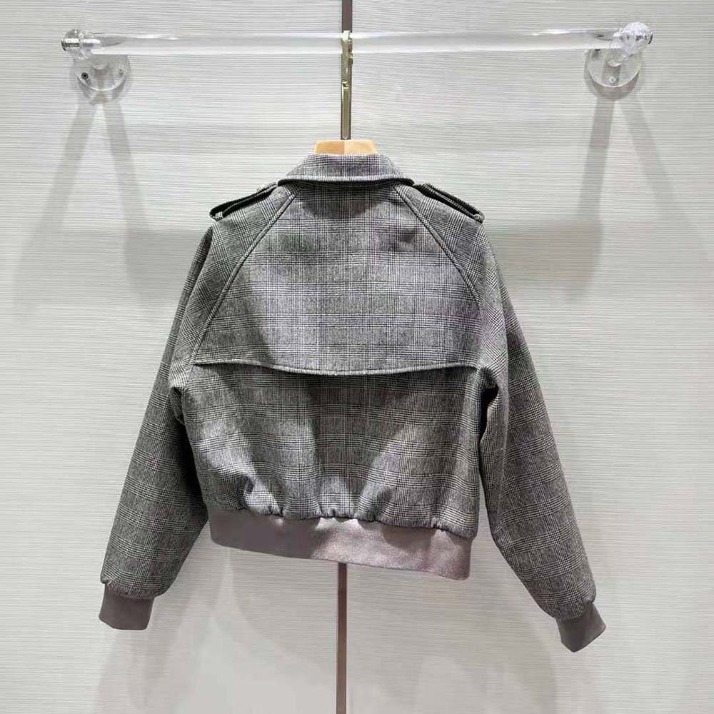 Celine Women Bomber Jacket in Prince of Wales Flannel 3 Celine Women Bomber Jacket in Prince of Wales Flannel - Image 3