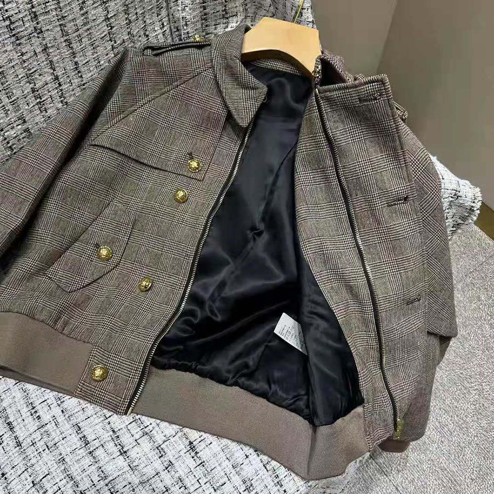 Celine Women Bomber Jacket in Prince of Wales Flannel 8 Celine Women Bomber Jacket in Prince of Wales Flannel - Image 8