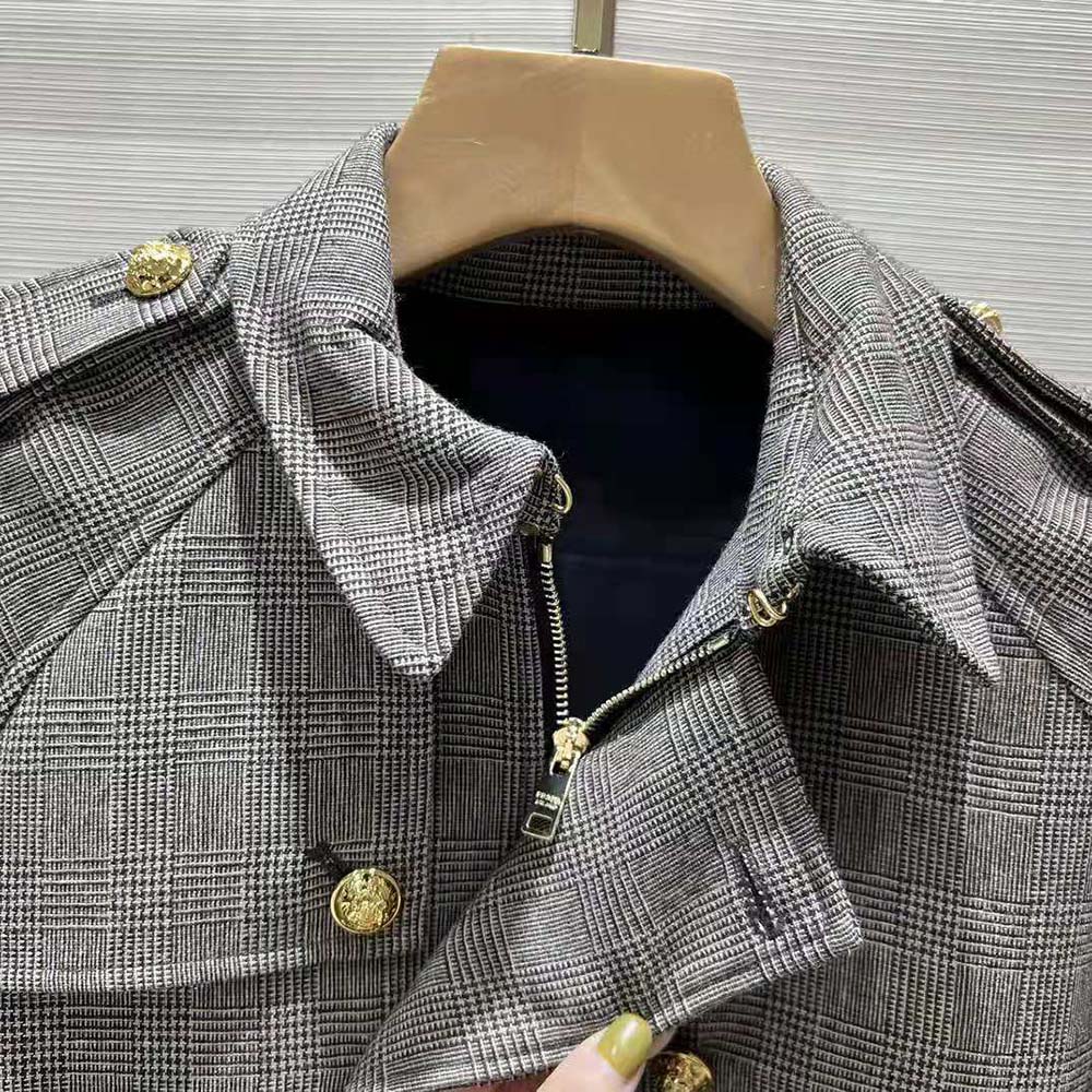 Celine Women Bomber Jacket in Prince of Wales Flannel 4 Celine Women Bomber Jacket in Prince of Wales Flannel - Image 4