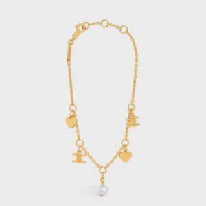 Celine Women Cœur Celine Charms Bracelet in Brass with Gold Finish and Resin Pearl