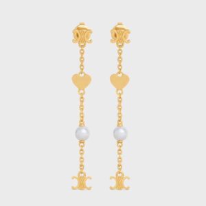 Celine Women Cœur Celine Charms Earrings in Brass with Gold Finish and Resin Pearl