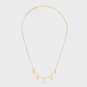 Celine Women Cœur Celine Charms Necklace in Brass with Gold Finish and Resin Pearl