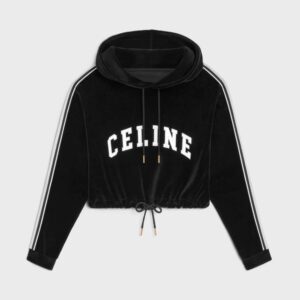 Celine Women Cropped Hoodie in Velvet Jersey Cropped Hoodie in Velvet Jersey