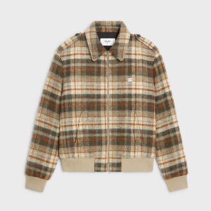Celine Women Loose Teddy Jacket in Brushed Checked Tweed