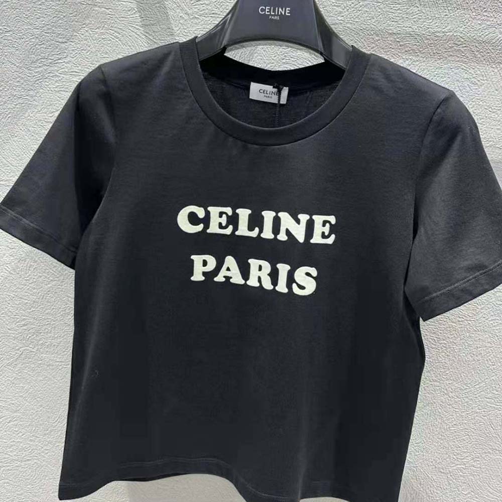 CELINE LOOSE T-SHIRT IN COTTON JERSEY - ECRU / BLACK