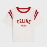 Celine Women Paris Boxy T-shirt in Cotton Jersey-Red