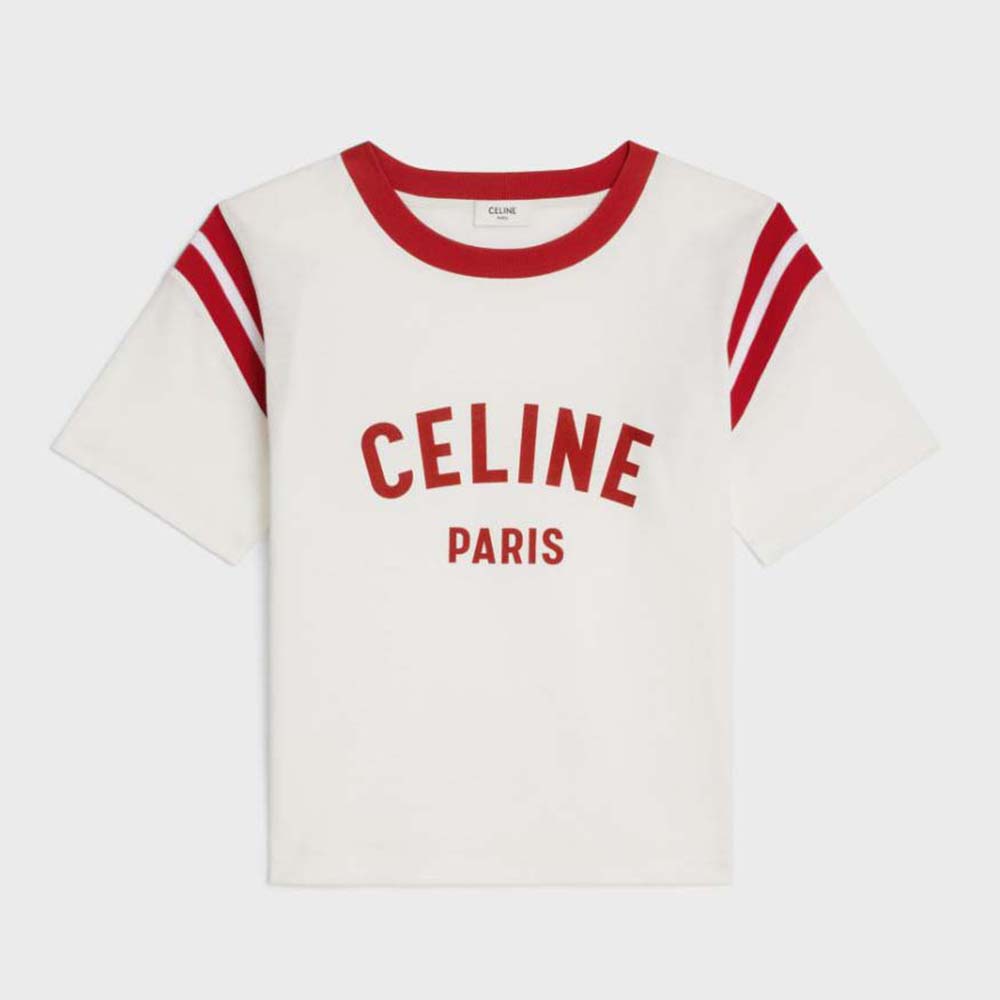 CELINE LOOSE T-SHIRT IN COTTON JERSEY - ECRU / BLACK