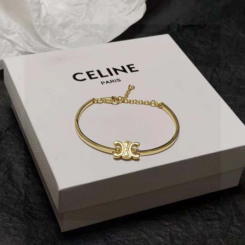 Celine Triomphe Articulated Gold Brass Bracelet (Fashion Jewelry