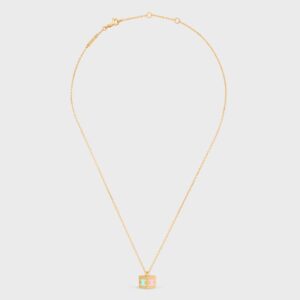 Celine Women Triomphe Cube Necklace in Brass with Gold Finish and Colored Enamel