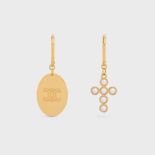 Celine Women Triomphe Folk Earrings in Brass with Gold Finish and Resin Pearls