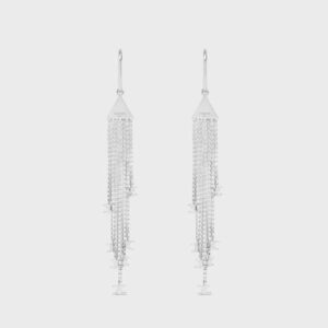 Celine Women Triomphe Folk Fringe Earrings in Brass with Rhodium Finish