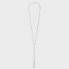 Celine Women Triomphe Folk Tie Long Necklace in Brass with Rhodium Finish