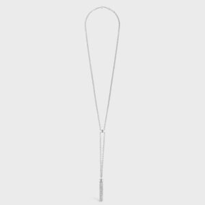 Celine Women Triomphe Folk Tie Long Necklace in Brass with Rhodium Finish