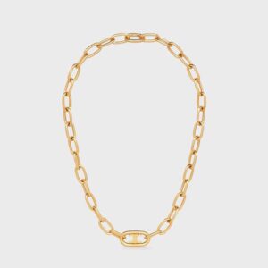 Celine Women Triomphe Link Necklace in Brass with Gold Finish