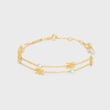 Celine Women Triomphe Pearl Double Bracelet in Brass with Gold Finish and Resin Pearls