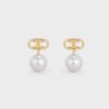 Celine Women Triomphe Pearl Earrings in Brass with Gold Finish and Glass Pearls