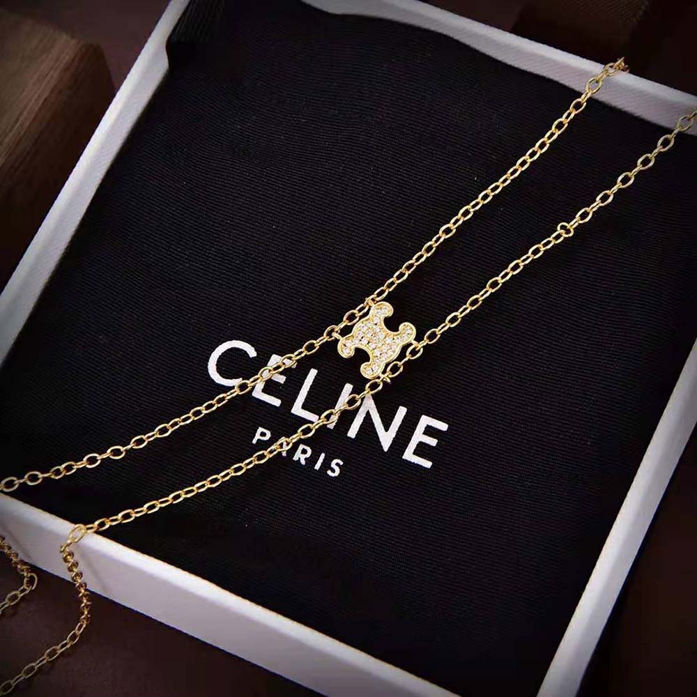 Celine Women Triomphe Suspended Necklace in Brass with Gold Finish 4 Celine Women Triomphe Suspended Necklace in Brass with Gold Finish - Image 4