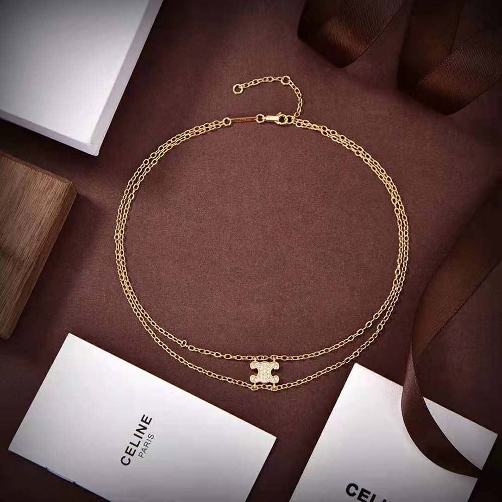 Celine Women Triomphe Suspended Necklace in Brass with Gold Finish 2 Celine Women Triomphe Suspended Necklace in Brass with Gold Finish - Image 2