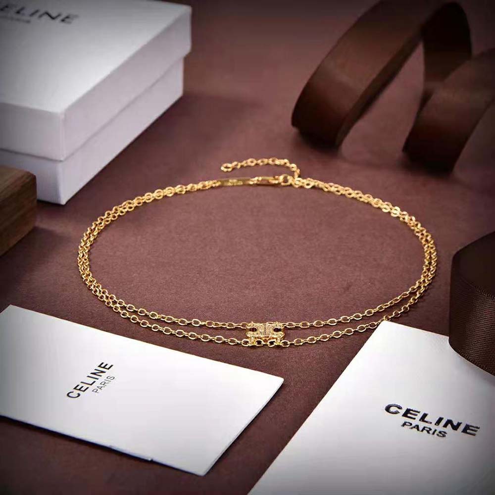 Celine Women Triomphe Suspended Necklace in Brass with Gold Finish 3 Celine Women Triomphe Suspended Necklace in Brass with Gold Finish - Image 3