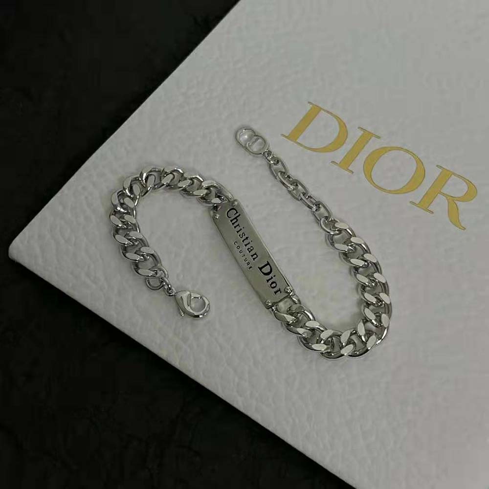 Dior Men Christian Dior Couture Chain Link Bracelet Silver-Finish Brass