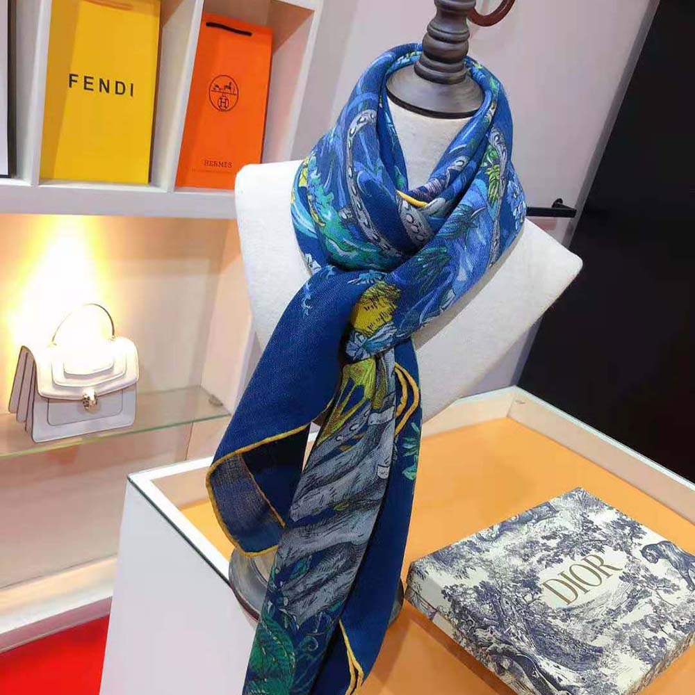 Dior Women Etoile De Voyage 90 Square Scarf Deep Blue Multicolor