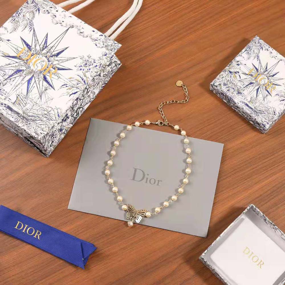 Dior Women Métamorphose Choker Gold-Finish Metal and White Resin Pearls