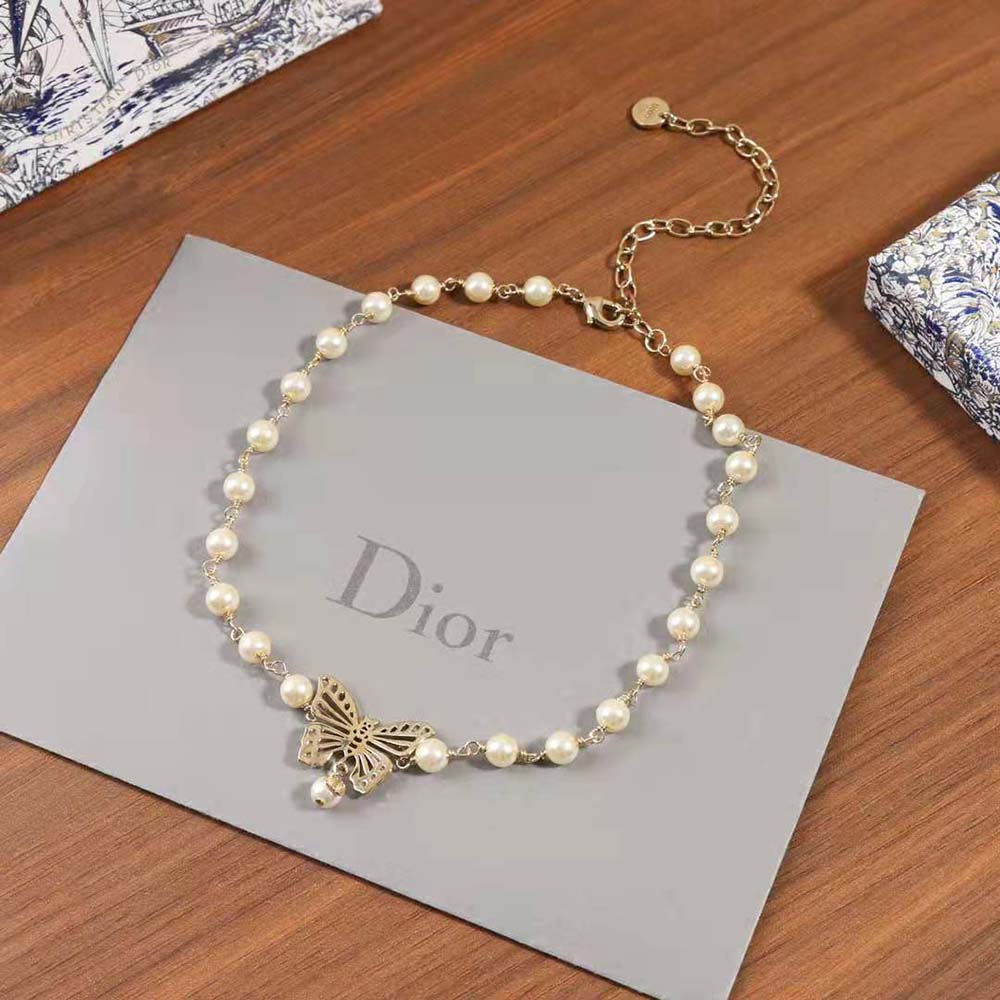 Dior Métamorphose Choker Gold-Finish Metal and White Resin Pearls