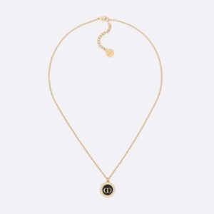 Dior Women Petit CD Necklace Gold-Finish Metal with White Resin Pearls and Latte Glass