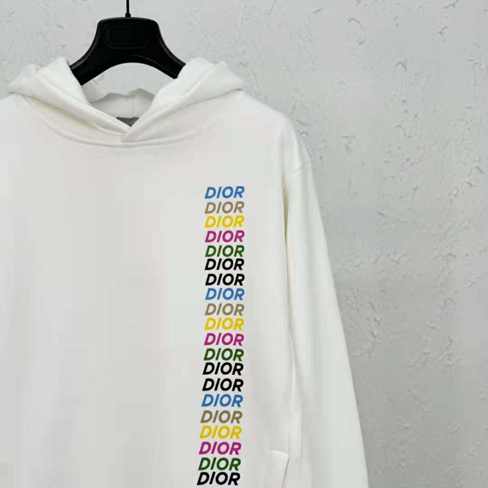 Dior Men Relaxed fit Hooded Sweatshirt White Cotton Fleece