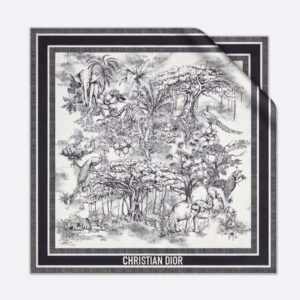 Dior Women Toile De Jouy Voyage 90 Square Scarf White and Black Silk Twill