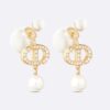 Dior Women Tribales Earrings Gold-Finish Metal, White Resin Pearls and White Crystals