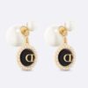 Dior Women Tribales Earrings Gold-Finish Metal with White Resin Pearls and Black Glass