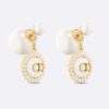 Dior Women Tribales Earrings Gold-Finish Metal with White Resin Pearls and Latte Glass
