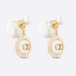 Dior Women Tribales Earrings Gold-Finish Metal with White Resin Pearls and Latte Glass