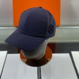 Hermes Men Miles H Circle Cap in Stretch Cotton-Navy