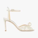 Jimmy Choo Women Sacora 85 Ivory Floral Lace Sandals with Pearl Detail